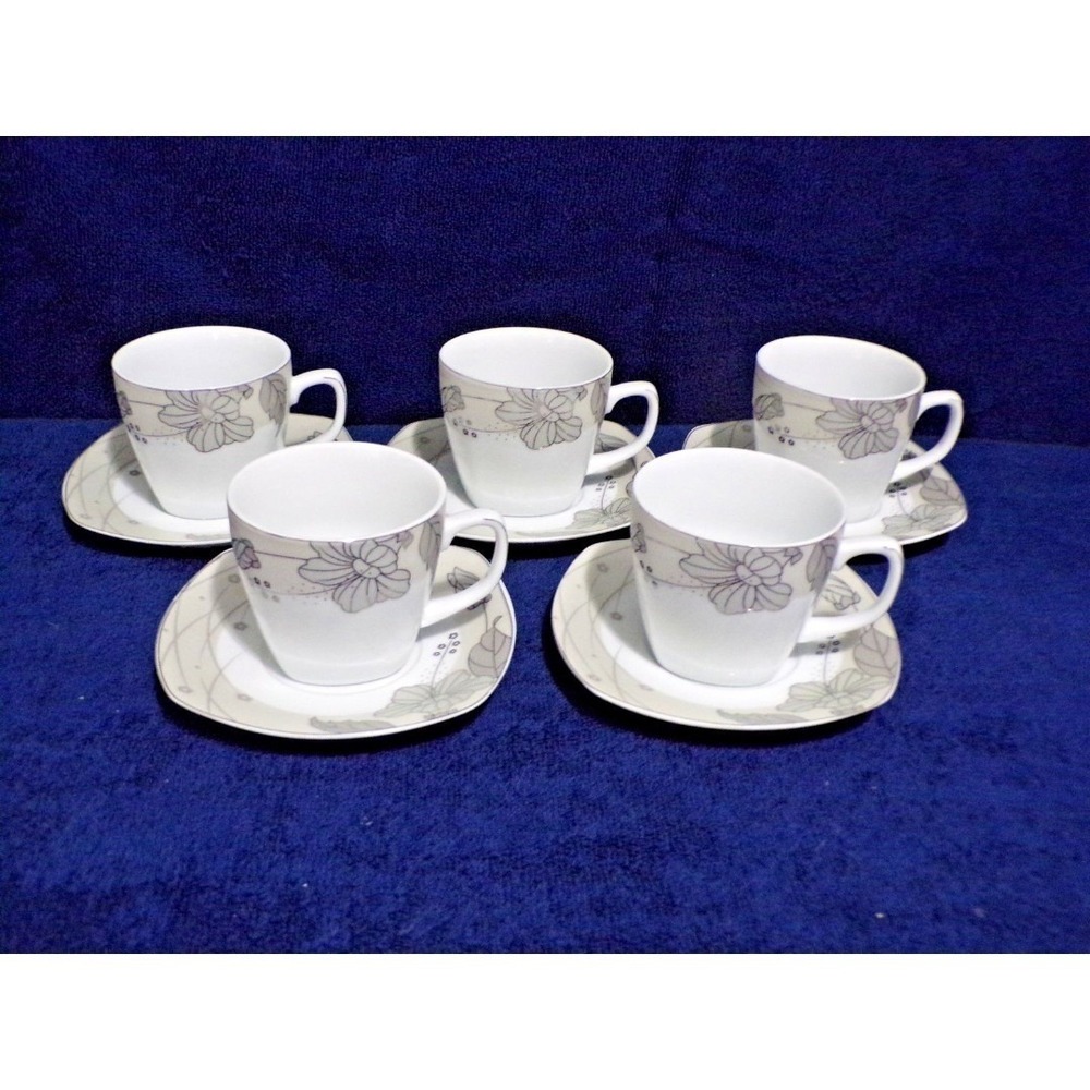 Golden Star Imports Porcelain Floral Motif Coffee Cup Tea & Saucer Service - 5